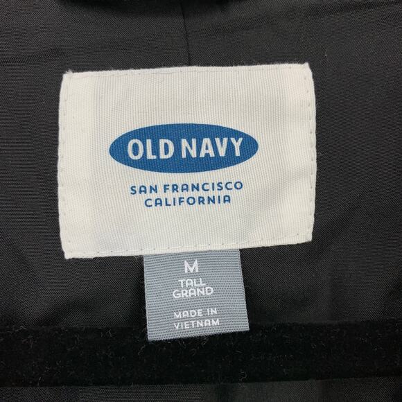 Old Navy Peacoat Womens Size Medium Tall Black Gray Windowpane Wool Blend Coat - Picture 5 of 6